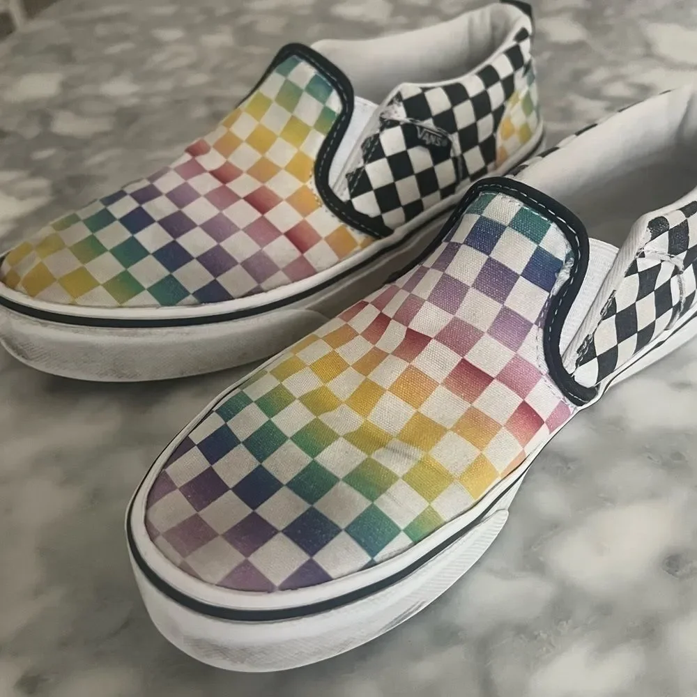 Vans Rainbow Multicolor Checkerboard Slip On Asher Sneakers Shoes Youth 5